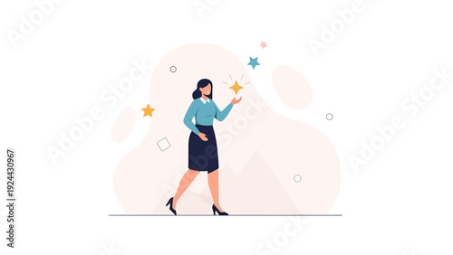 Woman reaching for a star, representing success, achievement, and aspiration.