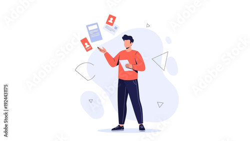 Man Juggling Tasks and Documents, Business Productivity Concept Illustration