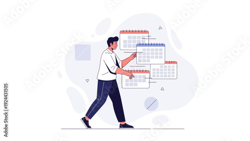 Man Organizing Multiple Calendars for Time Management and Planning