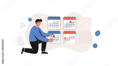 Man Planning Schedule with Multiple Calendars - Business Organization Concept