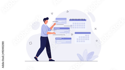 Man planning schedule, calendar and tasks organization, time management concept