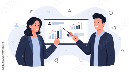 Business team presenting financial growth chart on a screen, teamwork and strategy