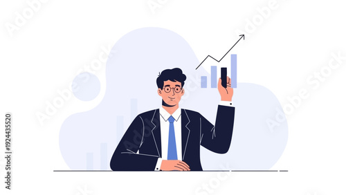 Businessman analyzing financial growth chart, business success concept