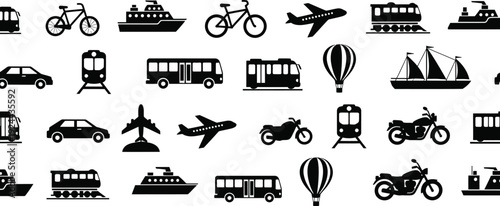 Transportation modes and vehicles icon set