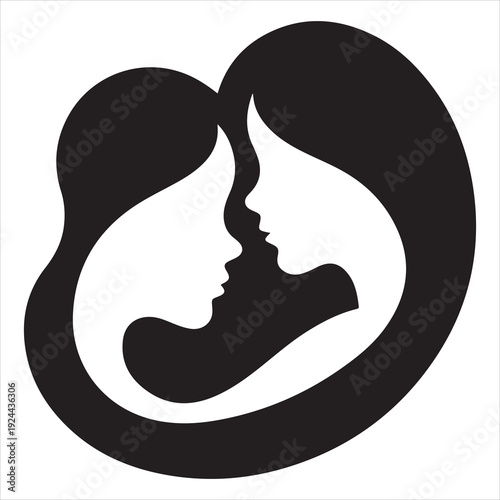 minimal outline mother hugging child vector illustration