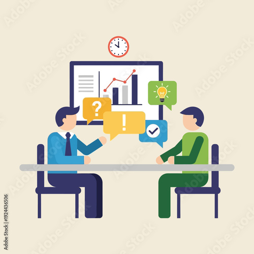 Two businessmen discussing at table.