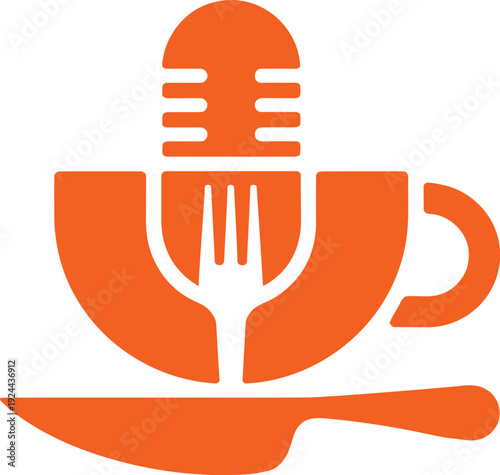 Food podcast microphone icon, orange vector symbol for blog and social media