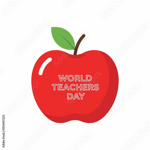 Red Apple with Green Leaf.