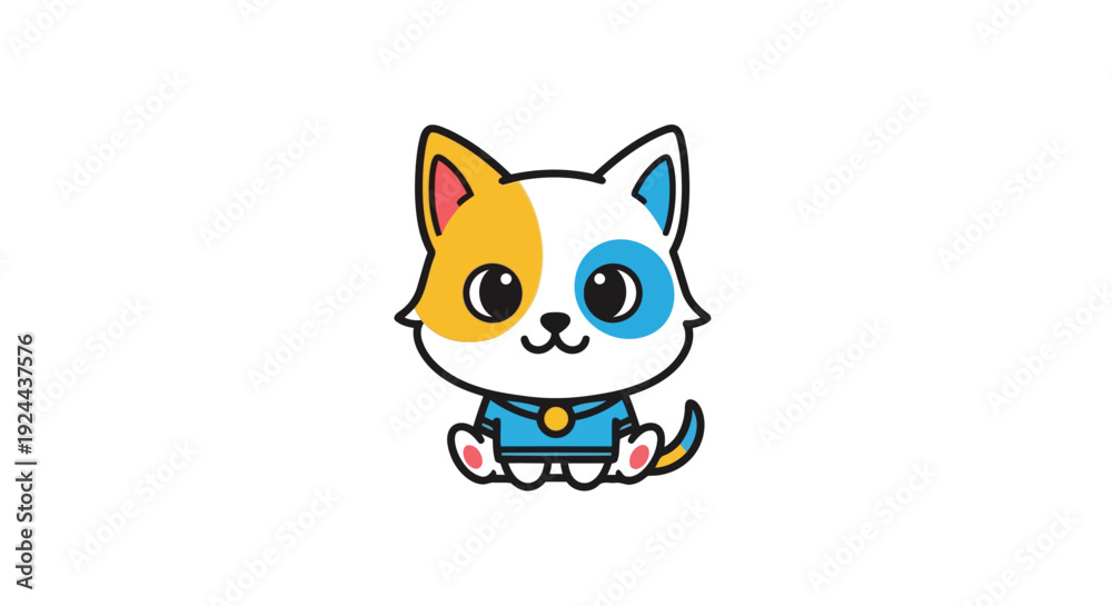 Fototapeta premium Adorable Flat Design Illustration of a Sitting Kawaii Cat 