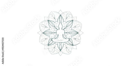 Minimalist meditating figure outline with subtle mandala background vector EPS10 Stock.eps