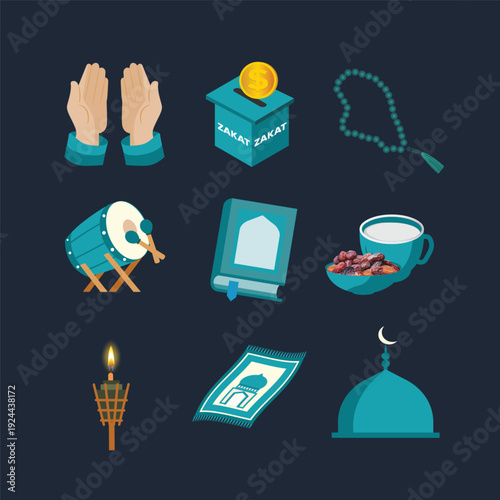 Ramadan Kareem Islamic Flat Icon Set Vector Collection