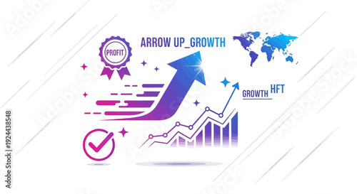 Abstract business growth concept with arrow chart and world map illustration