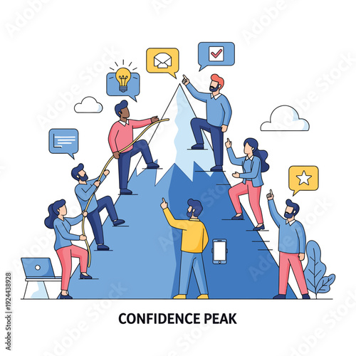 Team Climbing Confidence Peak Together.