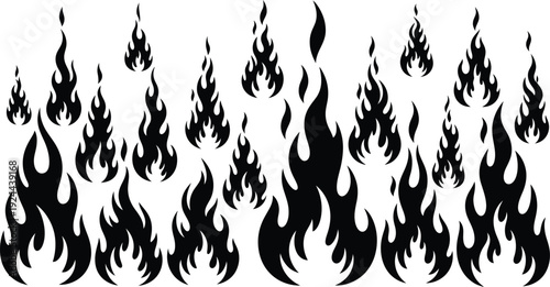 Black flame decals or stickers in various sizes and shapes
