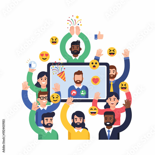 People reacting to social media content.