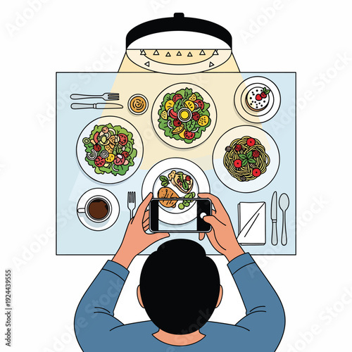 Man taking photo of food plate.