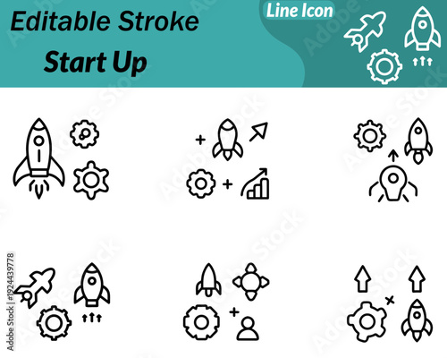 A Start-Up icon in character style shows a cheerful entrepreneur beside a rocket or light bulb. Innovation growth and new ideas. Emphasize progress and new ideas making the icon ideal for business.