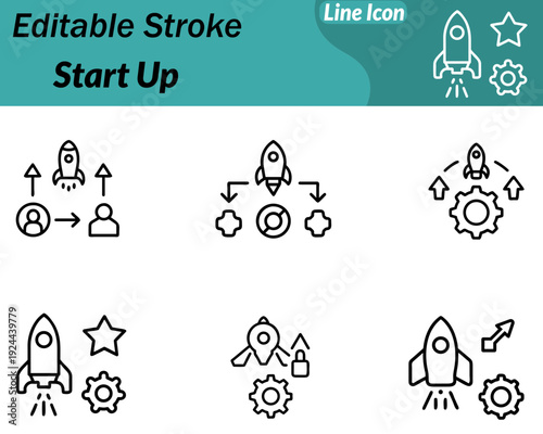 A Start-Up icon in character style shows a cheerful entrepreneur beside a rocket or light bulb. Innovation growth and new ideas. Emphasize progress and new ideas making the icon ideal for business.