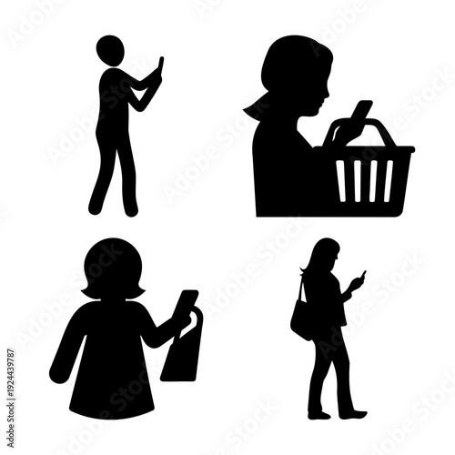 Modern lifestyle and digital engagement: silhouettes of people using mobile phones