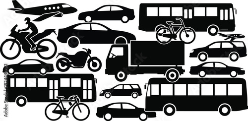 Transportation modes and vehicles icon set