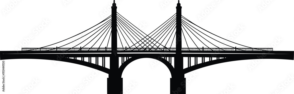 Fototapeta premium Cable stayed bridge silhouette with two towers and suspension cables
