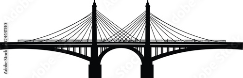 Cable stayed bridge silhouette with two towers and suspension cables