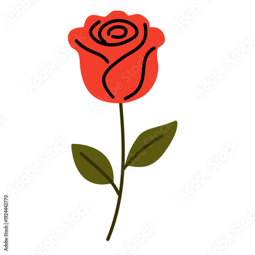 Red Rose in Flat Style for Romantic Valentine Theme