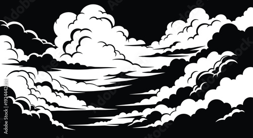 Dramatic black and white wave illustration