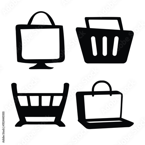 Outline style shopping, tech, and baby crib icons for diverse design needs