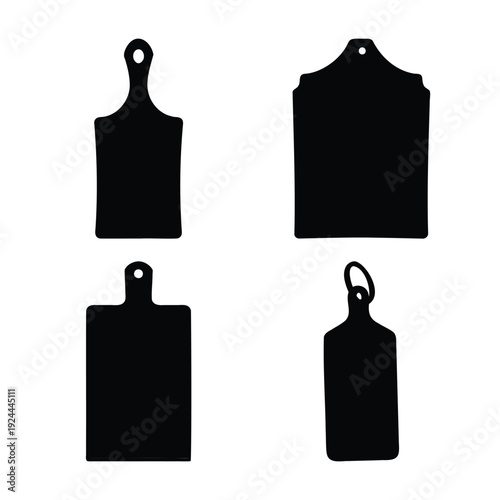 Collection of kitchen cutting board silhouettes in various shapes for culinary designs
