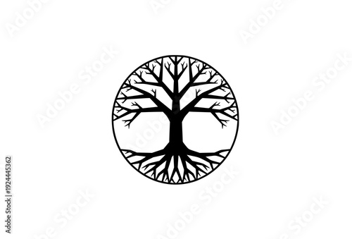 Modern Geometric Tree of Life Silhouette Vector with Mandala Root Design