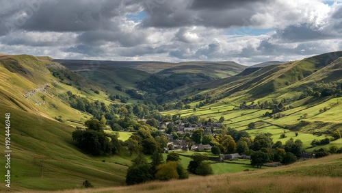 Beautiful, isolated, serene, unpopulated landscape showcasing Peak District – Rolling hills, limestone dales, and charming villages 