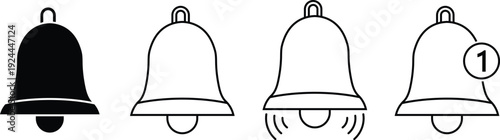 Four bell showing solid outline ringing and notification count bell notification alert sound ringing bell