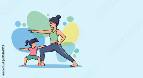 Mother and daughter practicing yoga together in a serene environment.