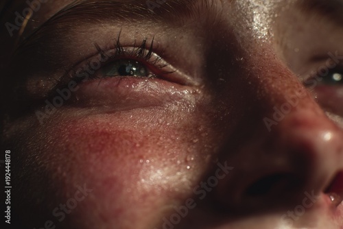 Portrait of a Person Crying With Visible Tears While Expressing Deep Emotion in a Close-Up Shot Taken Indoors During the Late Afternoon Generative AI