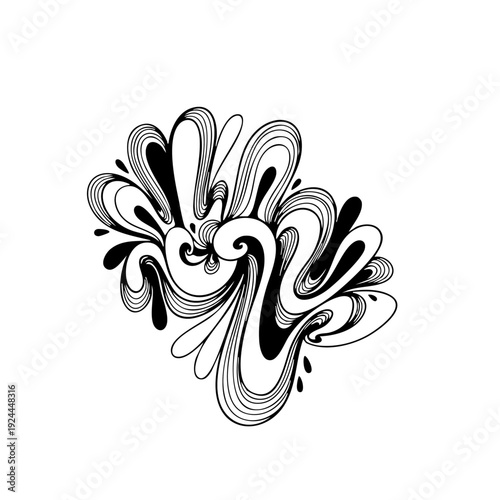 Abstract black and white swirling design element.