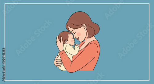 Mother holding baby in her arms with love and care.