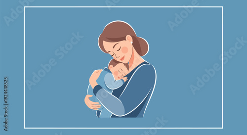 Mother tenderly holding her newborn baby close.
