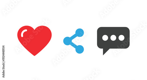 Social media engagement icons, including a heart for likes, a share symbol, and a speech bubble.