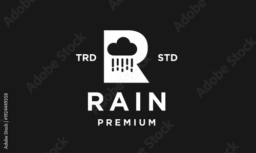 Modern Letter R Monogram Logo with Rain Cloud Icon and Premium Text