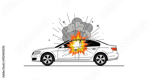 Car explosion illustration dynamic vector design on isolated white background