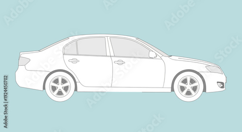 Clean vector illustration of a white sedan car on a light blue background