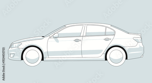 Clean vector illustration of a white sedan car on light gray background
