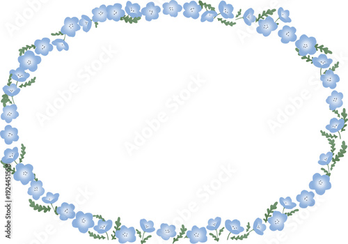 ミニマルなネモフィラの総柄円形リースデザイン フラットベクター 透過背景