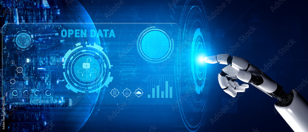 Obraz premium An AI dashboard for analyzing open data to enhance public information and transparency. Sharing free open data for AI collaboration and research. Motif