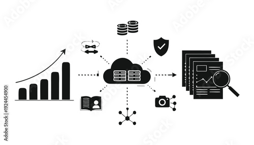 Cloud Server Network Illustrating Data Flow for Analytics Security and Learning