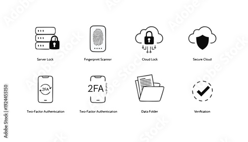 Collection of security and data management including server lock and fingerprint scanner desi