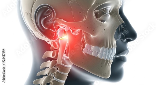 Medical Illustration of Painful Temporomandibular Joint and Cervical Spine