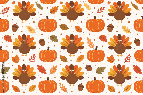 Patrón de Acción de Gracias con pavos y calabazas