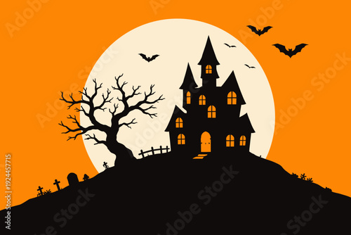 Casa encantada bajo la luna llena